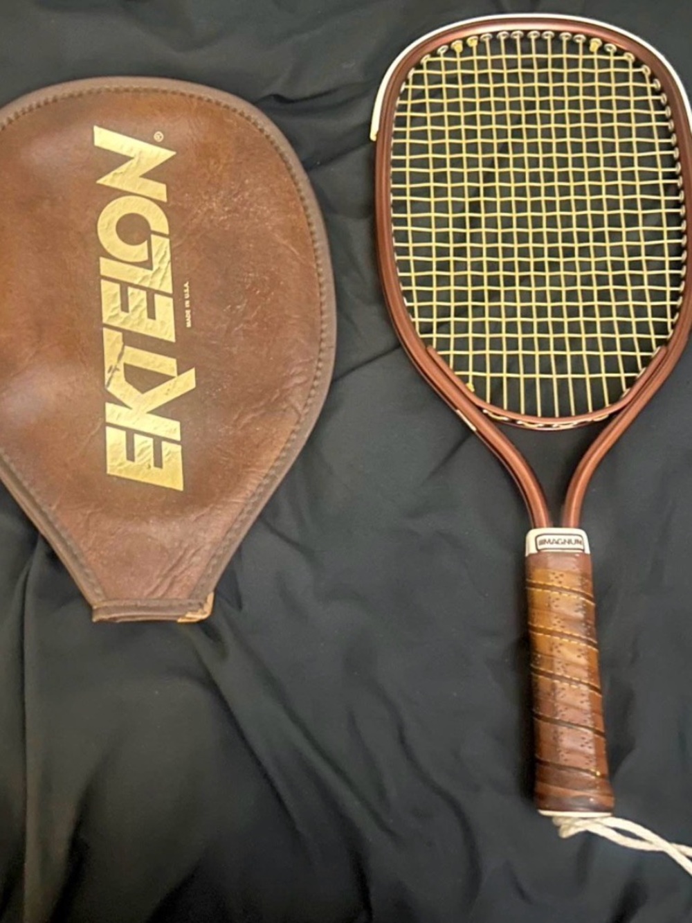 Vintage Brown leather Ektelon Tennis Racket with Brown Leather Cover